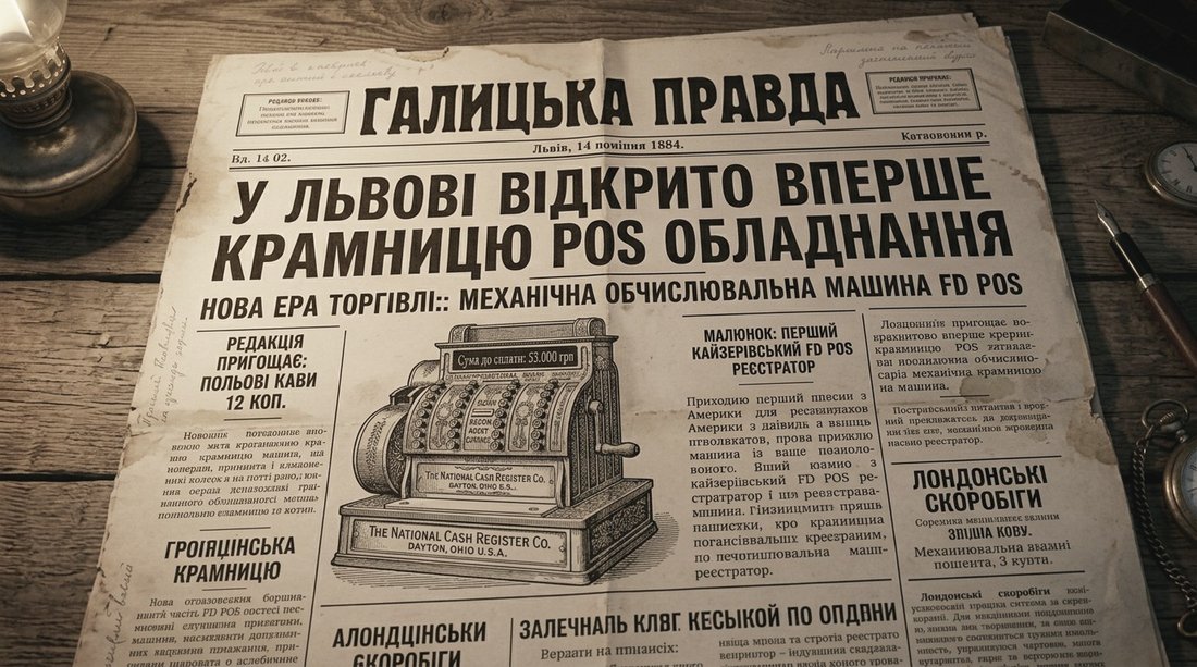Retro newspaper: the first POS equipment store in Lviv — FD POS, 1884